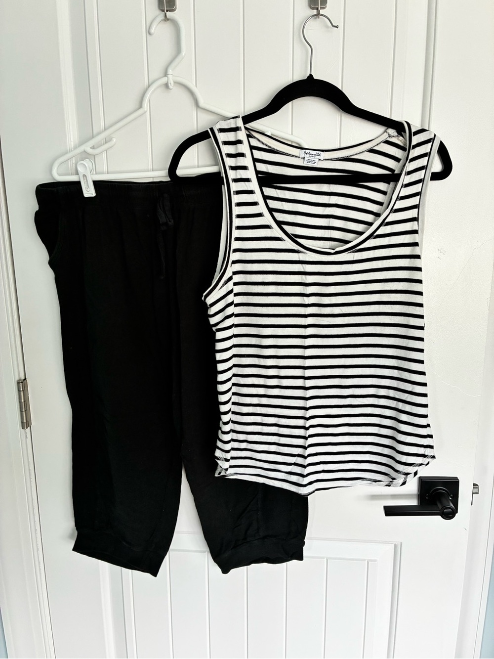 Splendid Black & White Striped Tank with Black Lounge Pants